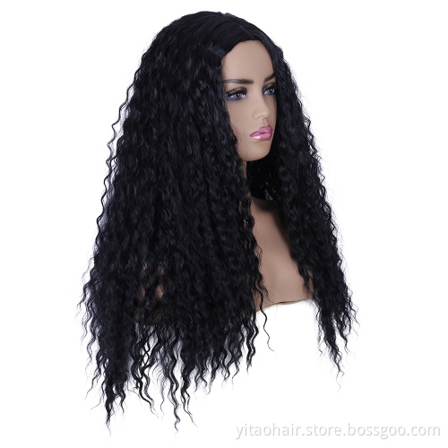 FZY Wholesale Price Good Omens Cosplay natural black middle part long water wave curly  Synthetic hair Wigs Vendor